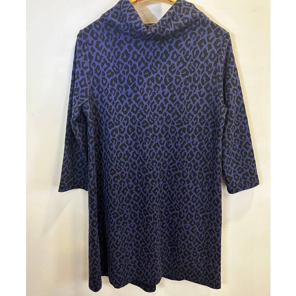 Blue Cowl Neck Shift Dress with Leopard Print - Taylor Boe - Size Med